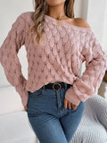 Real Shooting Autumn And Winter Leisure Feathers Hollow Word Collar Shoulder Lantern Sleeve Sweater Women's
