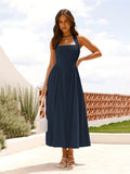 Women's Clothing 2025 New Temperament Pure Color Side To Receive Waist Hanging Neck-Laught