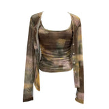 Babes Tie-Dye Net Yarn Sunscreen Cardigan Two Sets Of Sling Vest + Long-Sleeved Shirt Top
