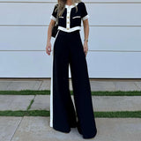 2025 New Women's Fashion Commuter Short Sleeve Short Jacket Straight Pants Suit Two