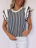 Summer New Flying Sleeves Round Neck Short Sleeve Repair Slim Thin Knitted Shirt