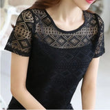 Shooting 2025 Summer Dress New Bottoming Tops To Put On White Round-Neck Short-Sleeved Lace Chiffon