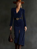 Autumn And Winter Velvet Temperament Waist Suit Collar Open Dress Dress With
