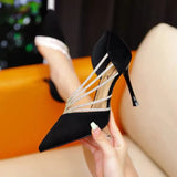 Zingj High Heels Women Minority Temperament Work Shoes 2024 Summer New Water Diamond Pointed Thin Heel High Heel Single Shoes Women-Outfit