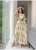2025 New Long-Sleeved Heavyweight Bow Long Print Chiffon Sweet Dress Seaside