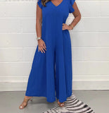 Summer New Women's Clothing With Lotus Leafy Broad Leg Trousers Solid Casual Jumpsuit