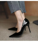 High-Heeled Women 2025 New Small Fragrant Temperament Tips Inside The Height Of High-Soled Shoes Patent Leather Single