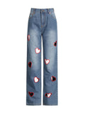 Personality 2025 Autumn New Fashion Niche Design Hollow Love Straight Jeans Female