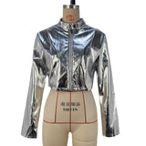 Zingj Women's Fall / Winter 2024 Fashion PU Metal Coleck Zip Coat Ladies Leather Jacket