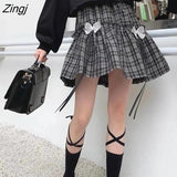 Skirts Women Classical Plaid with Cute Bow A-line Slim Summer New All-match Chic Elastic Waist Student Harajuku Lovely