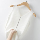 Silk Sling Vest Women's Wearing T-Shirt Summer Short Sleeveless Fashion Hot Solid Color V-Neck Thin