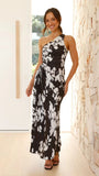 Women's New Printed Dress Fashion Sexy Slanted Shoulder Folded Empty Dress