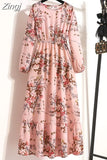 Women Summer Dress Floral Print Casual Long Dresses Female Long Sleeve Elegant A Line Beach