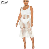 Sexy Hollow Out O Neck Knit Maxi Dresses Women Summer New 2023 Beach Vacation Streetwear