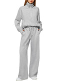 Women's Two-Piece Set Of Half Zipper Sweatshirt Wide Leg Sweatpants Casual Suit