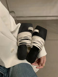 Zingj Version Of Fine Belt Combination One Word Soft Leather Square Head Slippers Female Open Toe Flat Bottom Beach