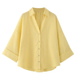 Women's Explosive Fashion Casual Linen-Blend Wide-Sleeved V-Neck Temperament