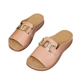 And Thick-Bottomed Slippers Women 2025 New Large-Size Casual Fashion Simple Metal Buckle Fish Mouth