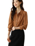 2025 New Solid Color Repair Body Clothes Thin Fashion Shirt Elegant Commute OL Chiffon