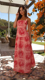 Zingj Years New Sexy Chest Small Fresh Print Lace-Up Long Dress