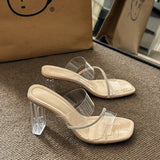 High-Heeled Sandals Women's Summer 2025 New Fashion Net Red Crystal Shoes Square Head Thick And Cool Slippers Women