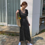 Dresses for Women Fashion Clothes Square Collar Lace Up Slim Print Lantern Sleeve Dress Korean Sexy Vestidos Summer