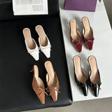 The Summer Of 2025, The New Bow In The Fine Heel Muller Shoes Half Slippers Women's Large-Size High-Heeled Single-Shoe Sand