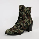 New High-Heeling With Camouflage Short-Box Martin Boots Coarse And Pointed Breathable Denim