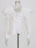 Fashion High-End Feel Top 2025 Autumn New Collar Splicing Lotus Leaf Edge Slim Thin