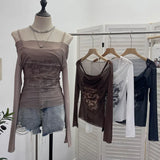 Shooting Spice Girls Shoulder Mesh Sun Hooded Sling Sling Long-Sleeved T-Shirt Top Two Sets Of Women
