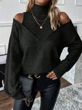 And Winter Women's Knitted Shoulder Half-High-Neck Solid Color Thread Temperament Casual