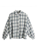 Checkered Puff Sleeve Button Blouse- Outfit