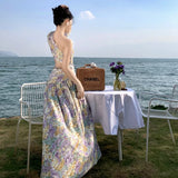 Zingj Shoulder One Shoulder Long Sleeve Dress Skirt Floral Dress Female Sanya Thailand Holiday