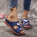 Slippers Women's Car Slopes And Slippers Flat Solid Color Thick Bottom Home One Foot Embroidered Cool