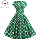 Short Sleeve Polka Dot Dress Women Elegant Work Office Casual Print A-Line Vintage Dress Big Swing Rockabilly