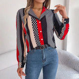 Shooting 2025 Spring And Summer Commuting Temperament Hit The Color Wave Point Suit Collar Long-Sleeved Shirt Women's