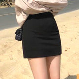 Women High Waist A-line Solid Simple Slim All-match Korean Style Chic Fashion Elegant Vintage Novelty Womens Trendy