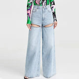 Zingj Design Sense Set Diamond Wide Leg Pants Spring 2024 New Fashion High Waist Nail Bead High Sense Jeans