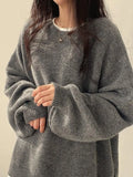 Oversized Split Hem Pullover Sweater- Outfit
