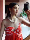 Sensense Fish-Shaped Three-Dimensional Embroidered Chest Pressure Folded Red Sling Dress 2025 New Spring And