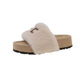 Bottom One-Word Furry Slippers Women Wear 2025 Autumn New One-Legged Fairy Thick Cotton