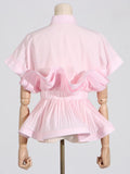 Zingj Summer New Fashion Lapel Flounces Splicing Design Sense Of Waist Show Thin Senior Sense Of Short-Sleeved Shirt