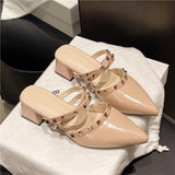 Women Wear 2025 French Sexy Pointed Rivet High-Heeled Shoes Sandals Women's Coarse Heel Single