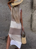 Fashion Trend Women's New Round Neckless Sleeveless Under The Pended Fork Knitting