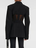 Trend Top 2025 Autumn New See-Through Sexy Mesh Stitching Lapel Suit Jacket