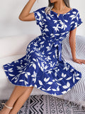 Wind Shooting Spring And Summer Leisure Leaves Short Sleeves Big Swing 100 Folded Dress Women's