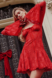 Long Sleeve Lace Square Neck Mini Dress-Outfit