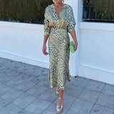 2025 New Women's Print Elegant Collar Long-Sleeved Shirt High-Waisted Skirt Fashion Suit