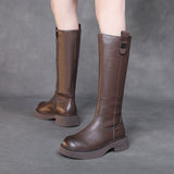 Layer Of Cowhide Long Boots Women Plus Velvet Autumn And Winter New Trend Thick Bottom High Leather Knight Boots