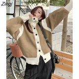 Thick Sweater Jacket Women 2022 Winter Turtleneck Spliced Loose Cardigan Coat Female Hollow Out Fashion Casual Warm